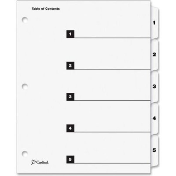 Cardinal Brands Cardinal OneStep Printable T.O.C. Divider, Printed 1 to 5, 9"x11", 5 Tabs, White/White 60513